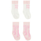 Baby Girls Pink & Ivory Logo Socks ( 2 Pack ), 2, hi-res